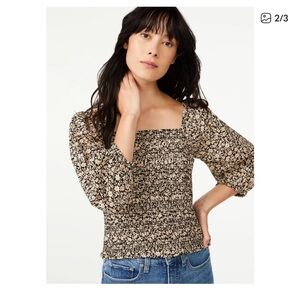 Free Assembly Women's Square Neck Smocked Top